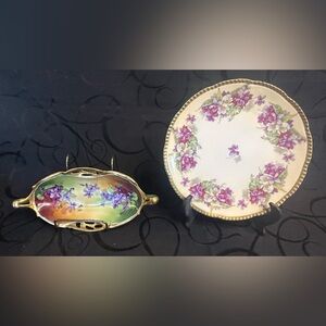 Antique Prussia - Iris Dogwood Flowers with Julius H. Brauer pedestal dish